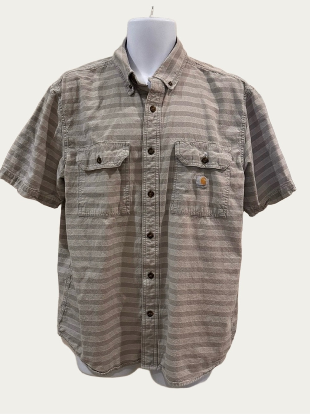 Carhartt Gray Striped Short Sleeve Button Down Shirt Tone on Tone Large